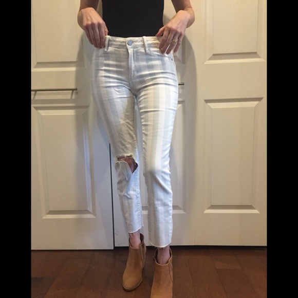 striped distressed jeans